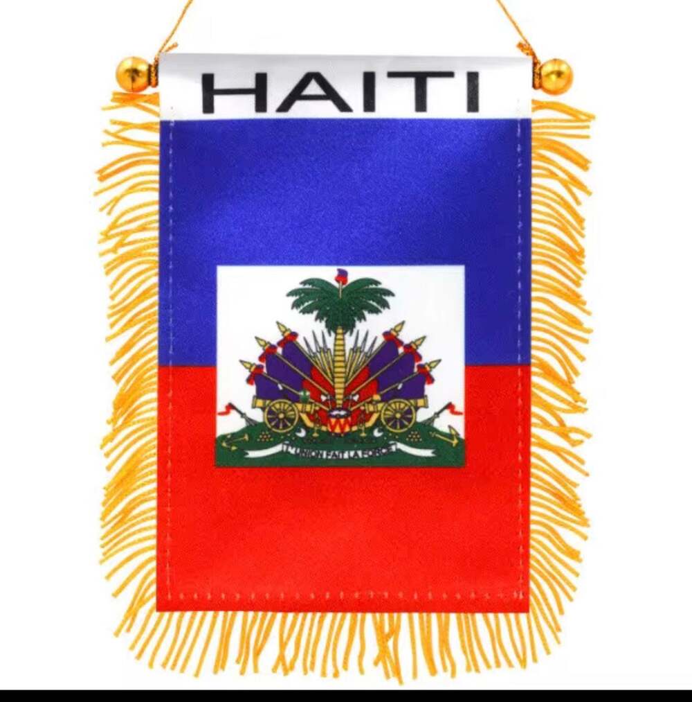 Car hang mirror  Haiti Mini Flag Banner with Gold Fringe and Suction Cup, 4x6 In